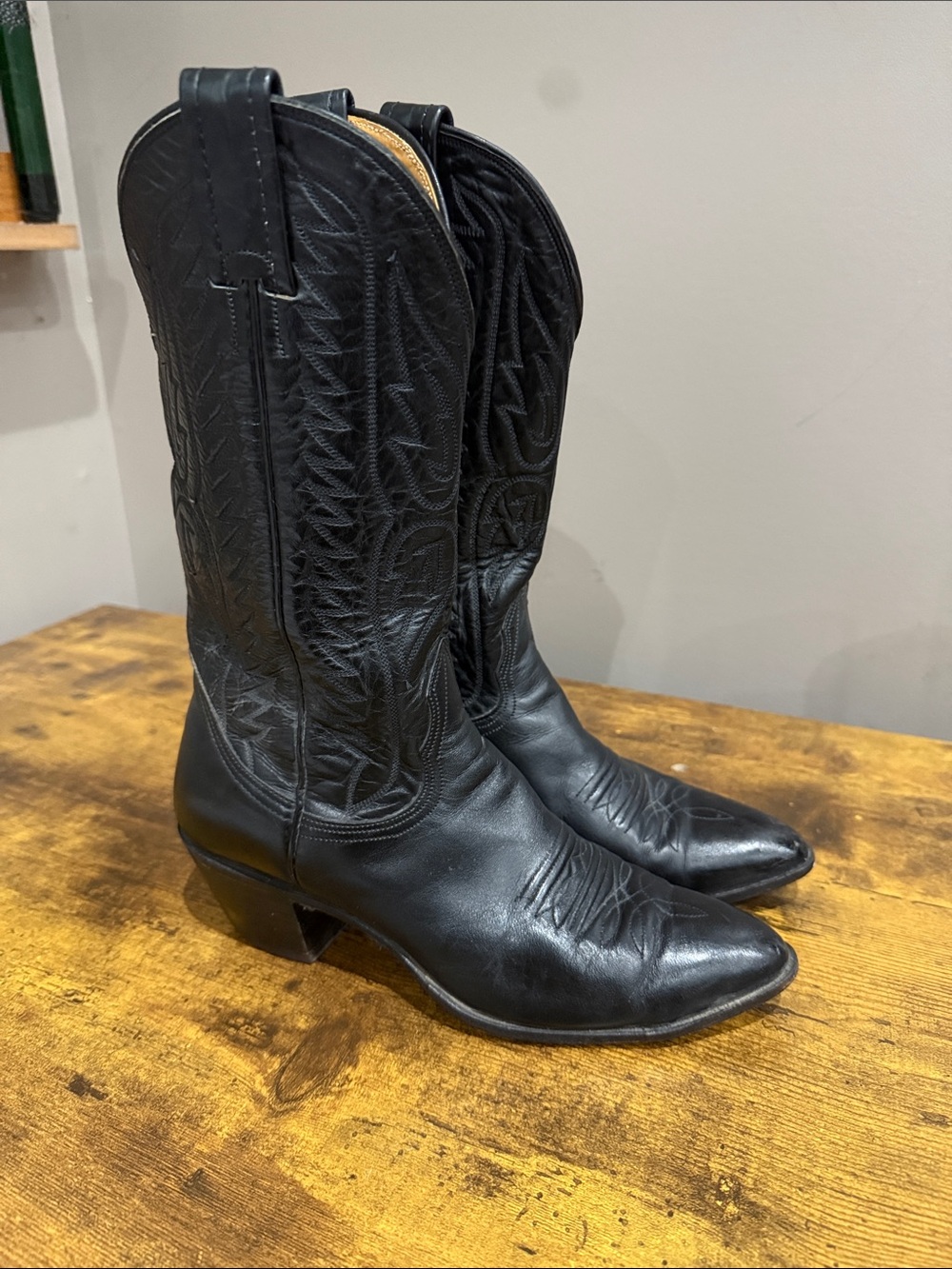 Nocona Black Leather Western Heeled Boots